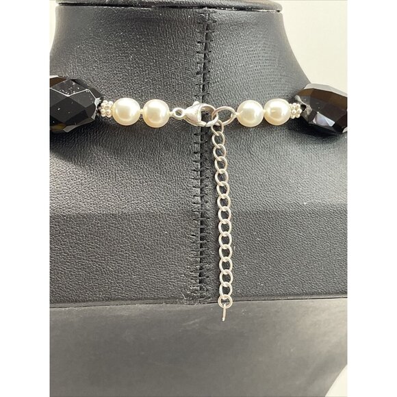 Lucas Lamenth black Faceted Glass Pearl Natural Stone Necklace LUC 925 AL4.2 - Picture 4 of 16